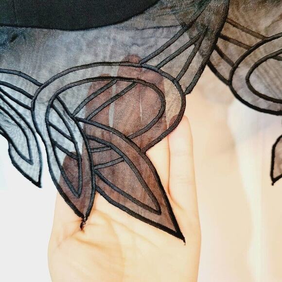 Vintage 80s Reggio Womens 12 Black Rhinestone Button Up Blazer Jacket Lace Hem - Picture 5 of 10